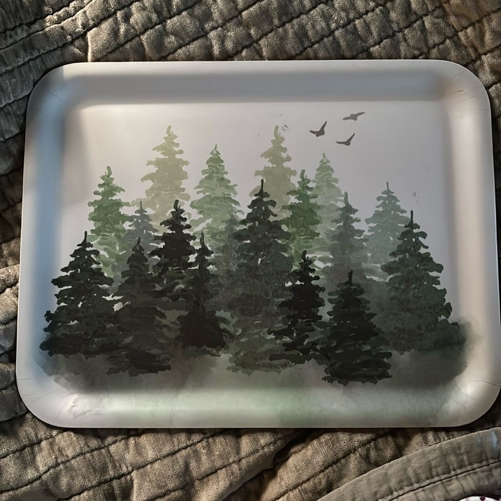 Wood tray with forest motif